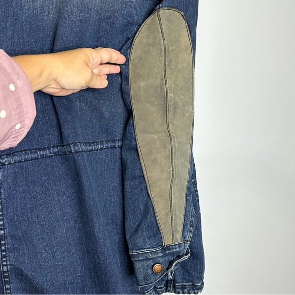 Zara Women’s Blue Distressed Denim Leather Elbow Patches Drawstring Jacket S - Picture 9 of 15